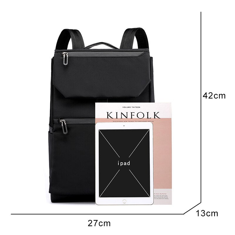 Men's multifunctional waterproof backpack made of Oxford cloth, featuring multiple pockets and a sleek design, ideal for business and casual use.