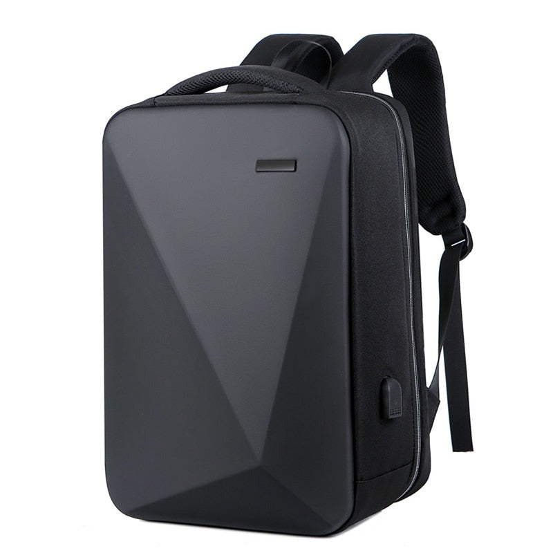 Men's multifunctional business backpack with USB charging port, made of durable Oxford material, featuring multiple pockets and stylish patchwork design.
