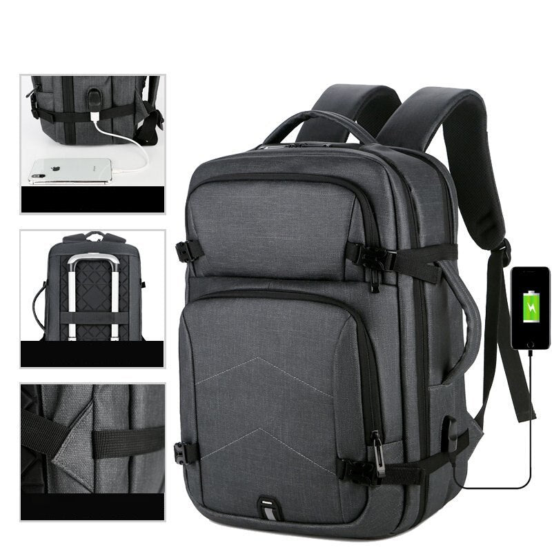 Mens Casual USB Charging Luxury Laptop Backpack in waterproof material, featuring USB port and spacious compartments.