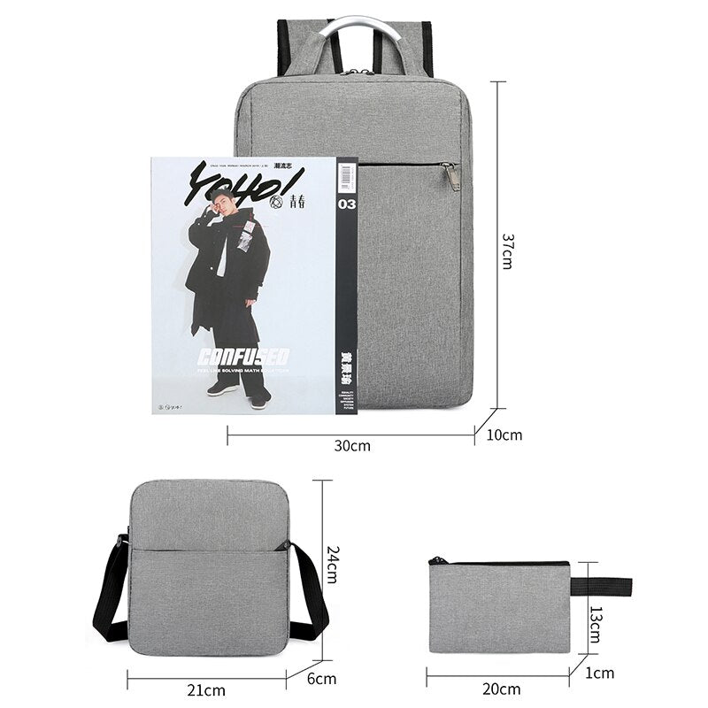 Mens Multifunctional USB Charging Waterproof Oxford Cloth Backpack in black, showcasing its sleek design and multiple compartments.