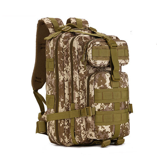 Men's Tactical Outdoor Travel Backpack in digital camouflage, showcasing its durable 600D polyester material and spacious design.