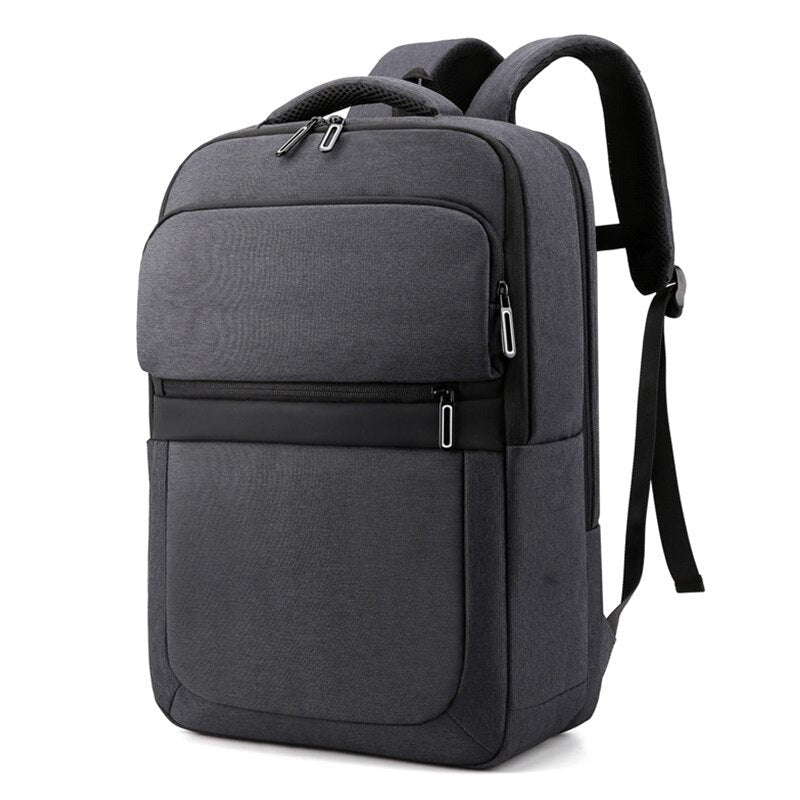 Mens Urban USB Charging Luxury Waterproof Laptop Backpack in black nylon with multiple compartments and USB charging port.