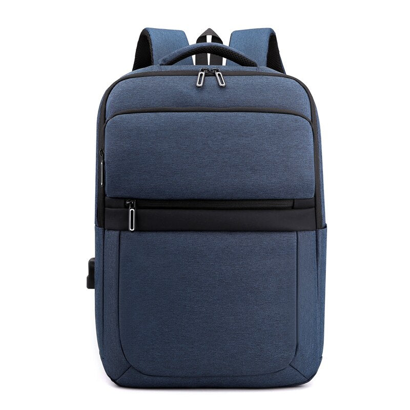 Mens Urban USB Charging Luxury Waterproof Laptop Backpack in black nylon with multiple compartments and USB charging port.