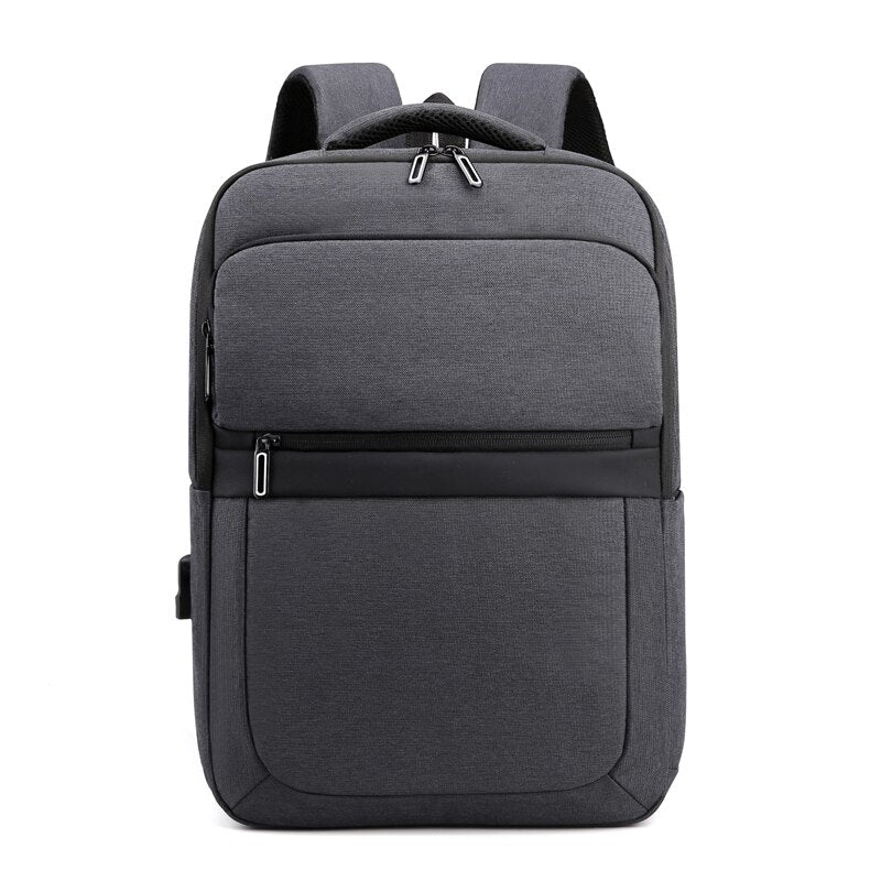 Mens Urban USB Charging Luxury Waterproof Laptop Backpack in black nylon with multiple compartments and USB charging port.