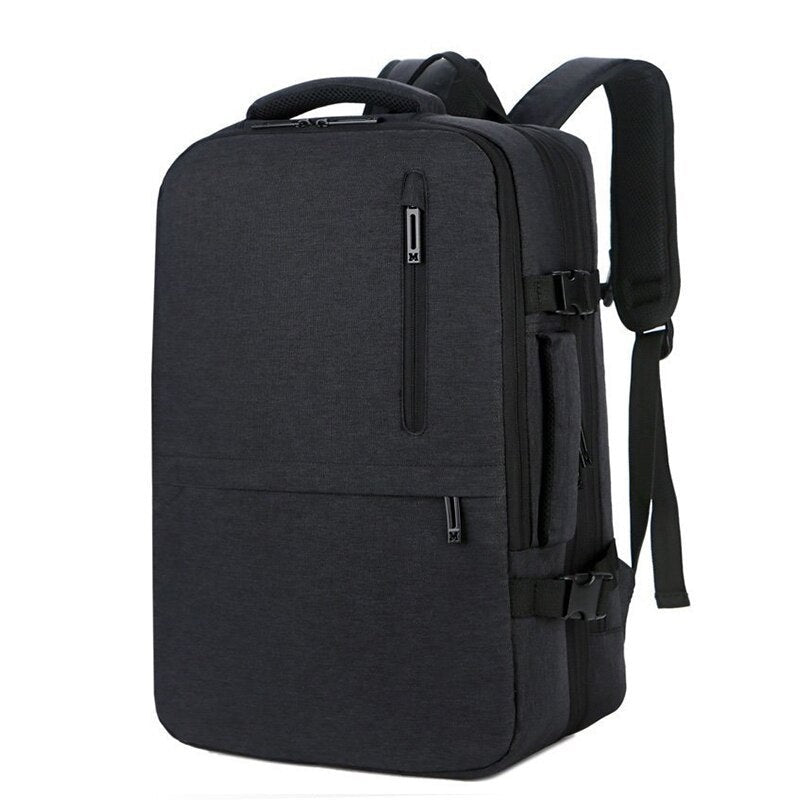 Men's USB Charging Multifunctional Laptop Business Waterproof Backpack in black, featuring multiple compartments and a USB charging port.
