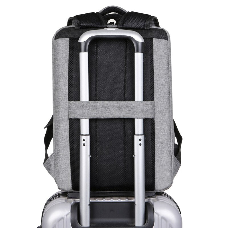 Mens Waterproof Oxford Cloth Multifunctional Laptop Rucksack featuring multiple pockets and a sleek design, ideal for business and travel.