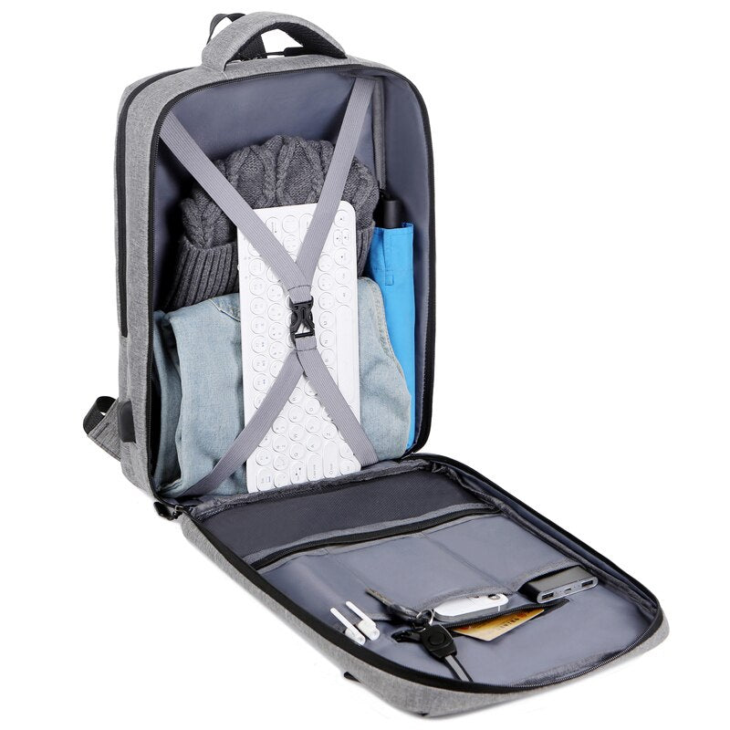 Mens Waterproof Oxford Cloth Multifunctional Laptop Rucksack featuring multiple pockets and a sleek design, ideal for business and travel.
