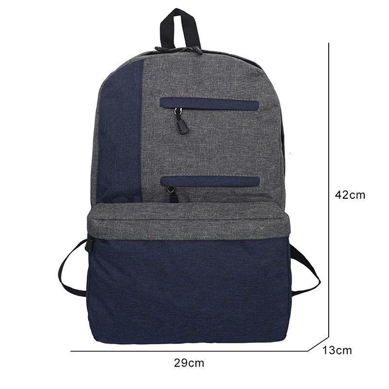 Multifunction Casual Male Business Portable Laptop Rucksack in stylish patchwork design, made of durable nylon with multiple compartments.