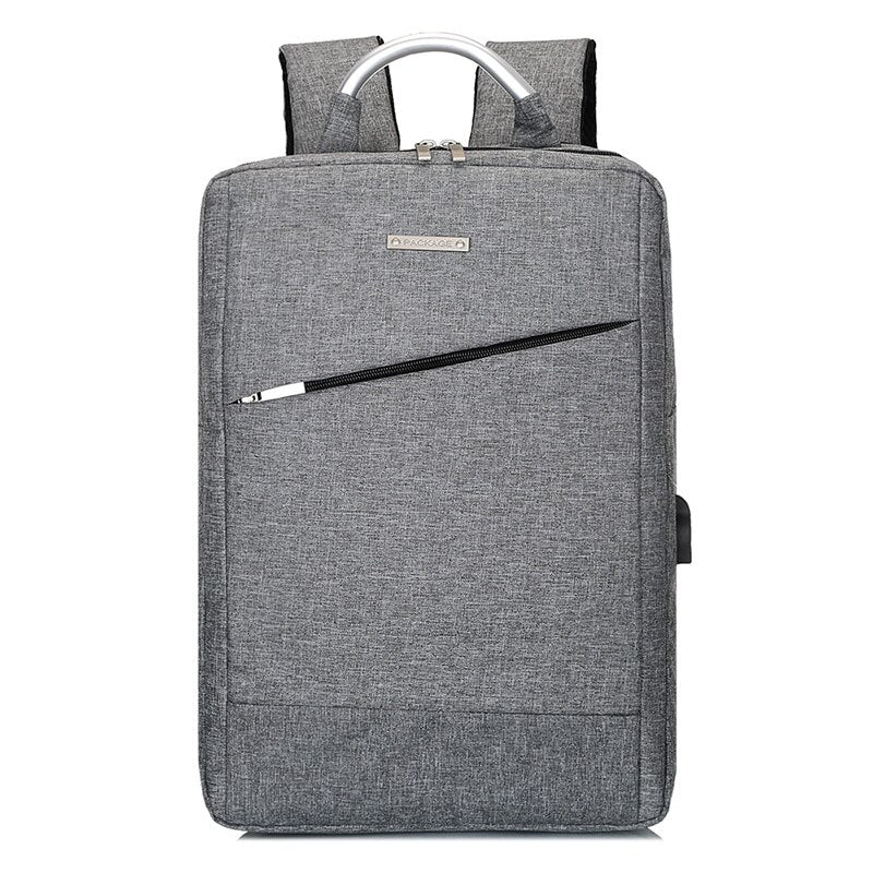Multifunctional waterproof USB charging backpack for men, featuring a sleek design, multiple compartments, and a USB port for device charging.