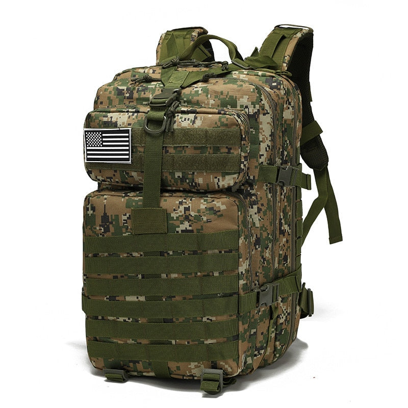 Nylon Waterproof Trekking Fishing Backpack in various colors, showcasing its durable design and spacious compartments.