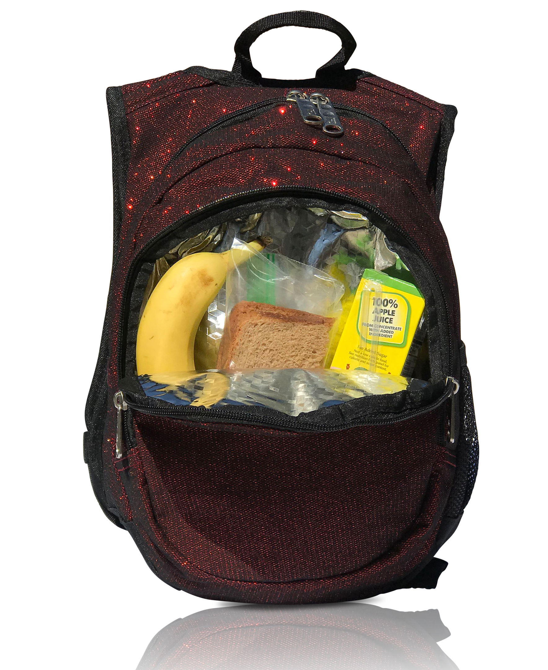 Obersee Mini Preschool Backpack for Girls featuring a sparkle design, insulated cooler pocket, and padded shoulder straps, ideal for toddlers.