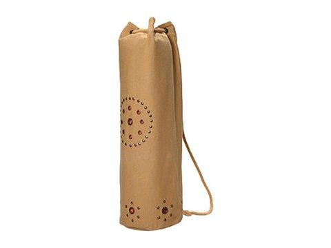 Omsutra Chakra Rivet Yoga Mat Bag in vibrant colors with distressed grommet and rivets, showcasing breathable design and spacious interior.