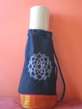 Omsutra Kids Mandala Yoga Mat Bag featuring a vibrant mandala design and golden saree lace border, perfect for young yogis.