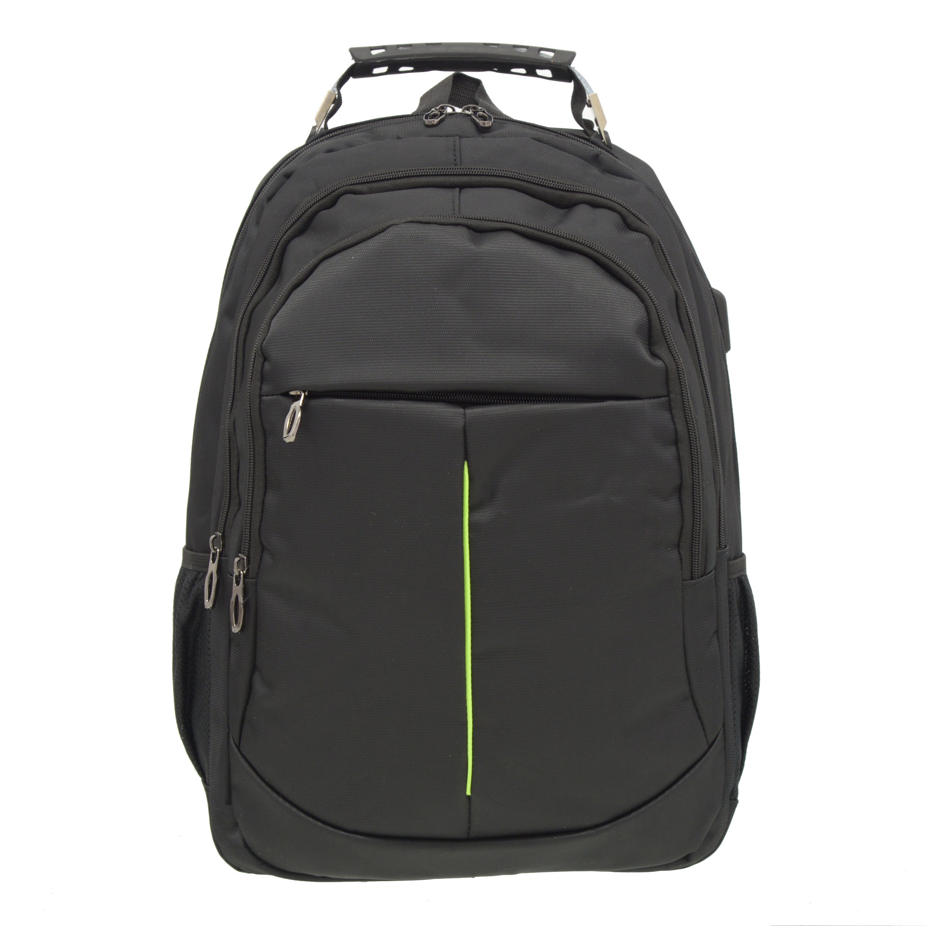 Oval Multi Pocket Backpack with USB, featuring multiple zippered compartments, padded straps, and a USB charging port.