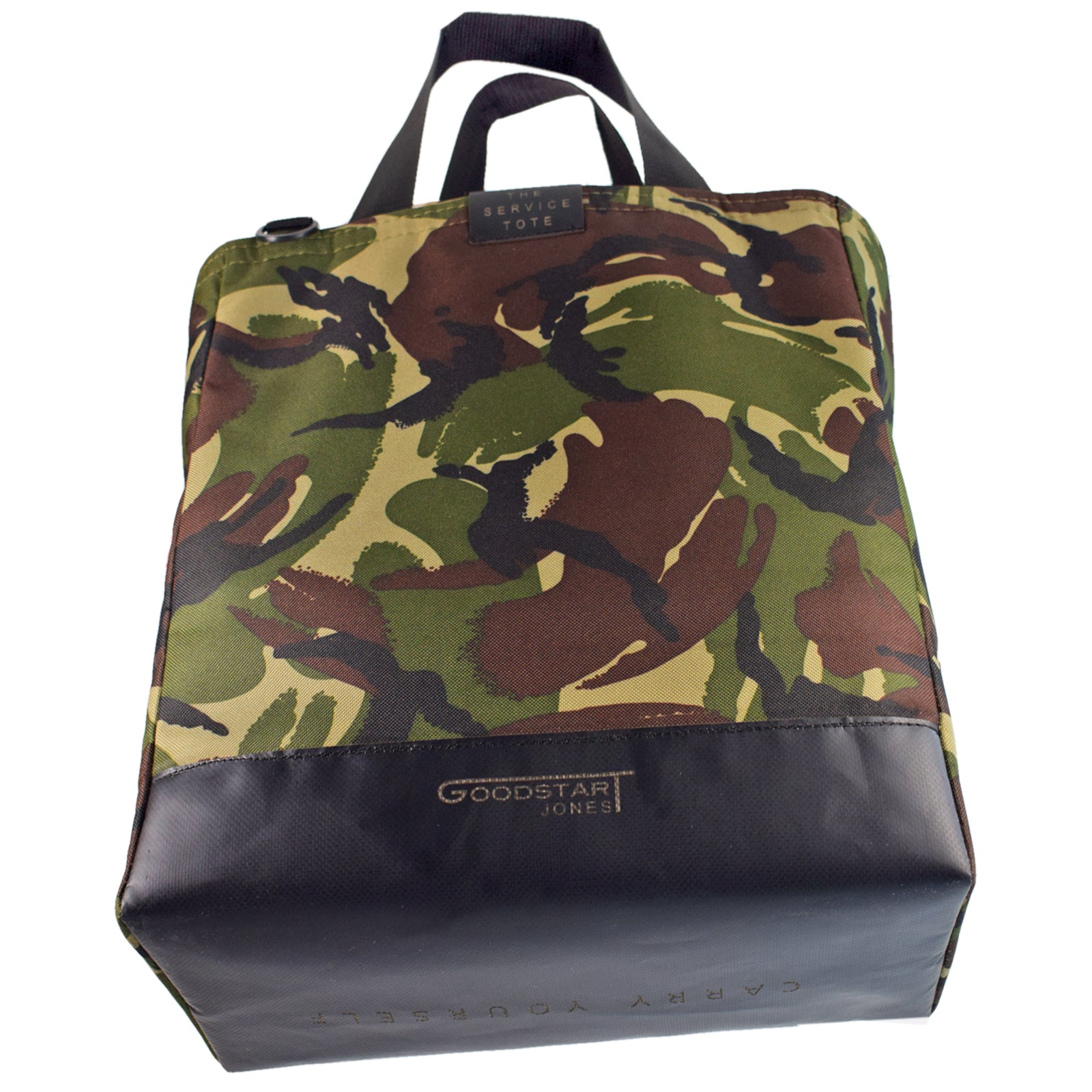 Padded SERVICE Tote Bag in CAMO GREEN, featuring a stylish camouflage pattern and cushioned handles for comfort.