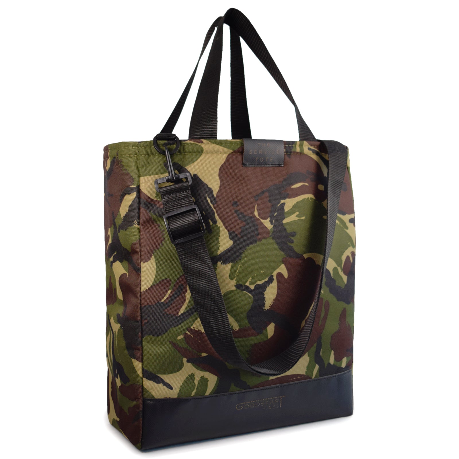 Padded SERVICE Tote Bag in CAMO GREEN, featuring a stylish camouflage pattern and cushioned handles for comfort.