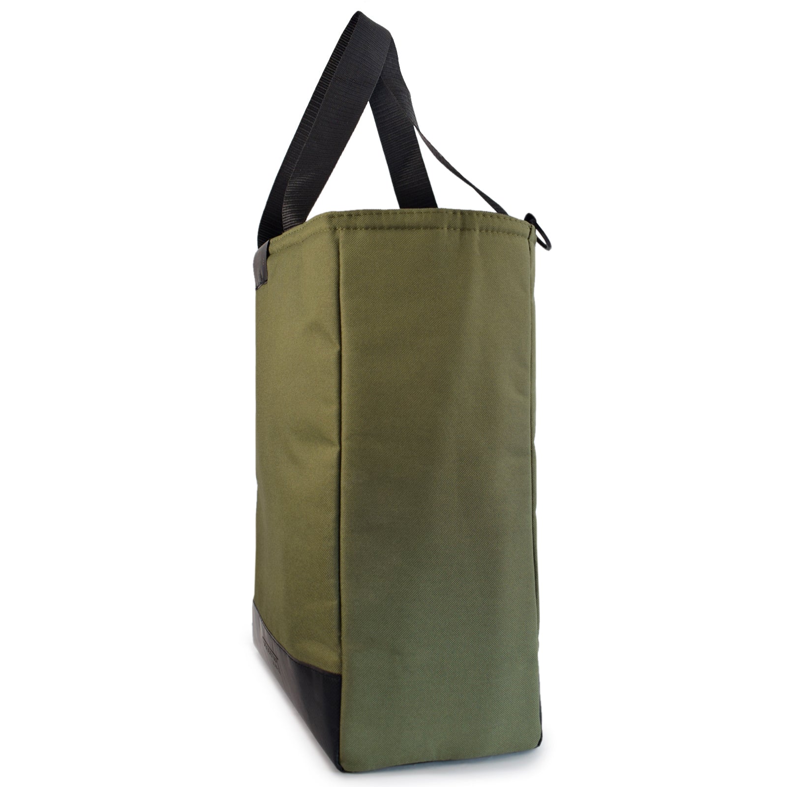 Olive green padded service tote bag with cushioned handles, perfect for shopping and travel.