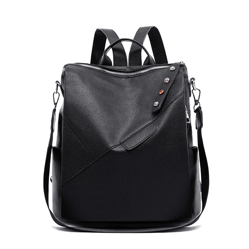 A stylish PU soft leather college backpack for women, featuring a sleek design and adjustable straps, perfect for daily use.