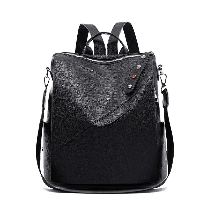 A stylish PU soft leather college backpack for women, featuring a sleek design and adjustable straps, perfect for daily use.