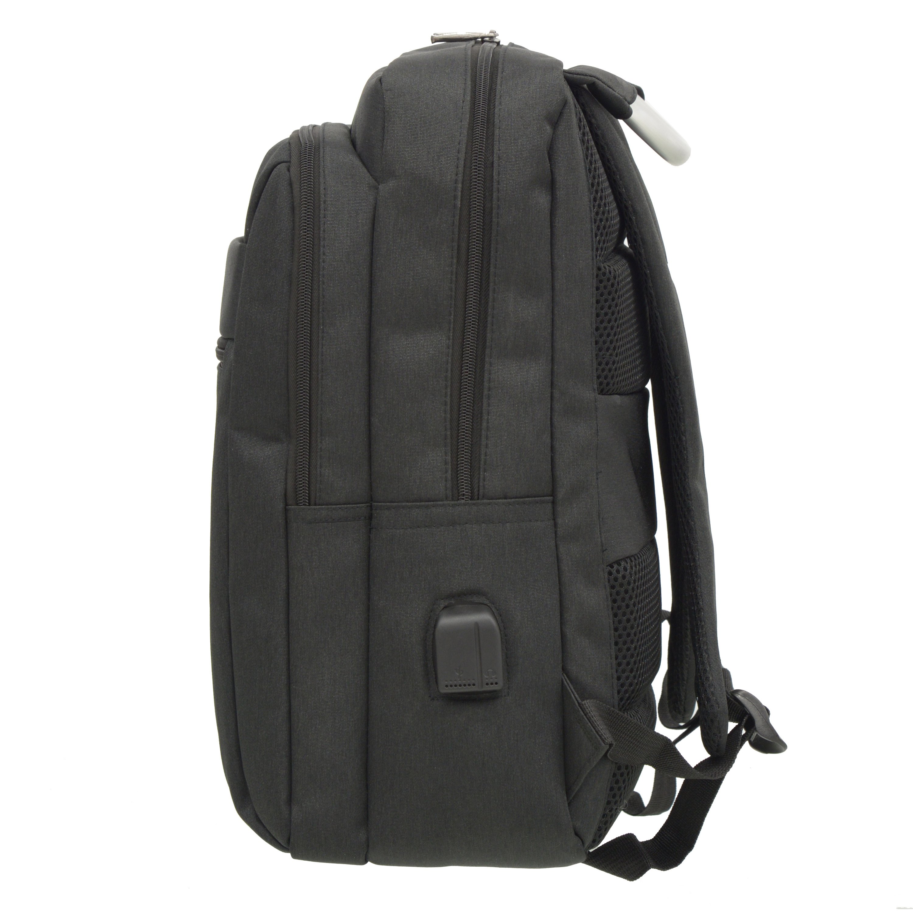 Rectangular Multi Pocket Backpack with USB ports, featuring multiple compartments and padded straps for comfort.