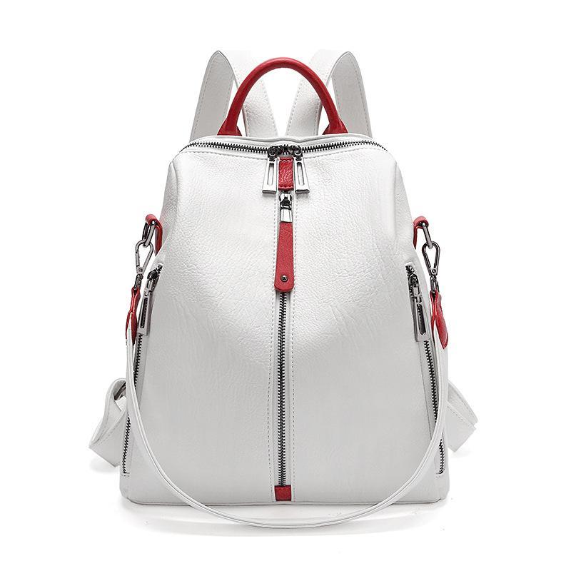 Two Pieces Anti-theft Soft Leather Wild Backpack in white and black, showcasing its stylish design and practical features.