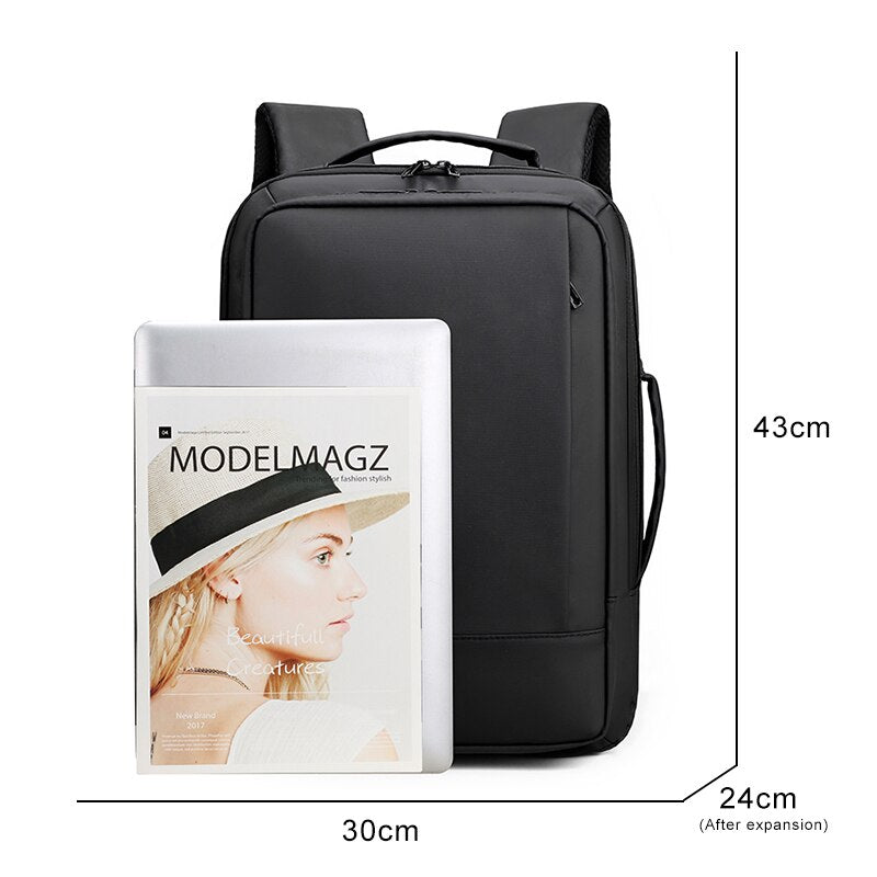 USB Charging Multifunctional Nylon Business Backpack in solid black, showcasing its sleek design and multiple pockets.