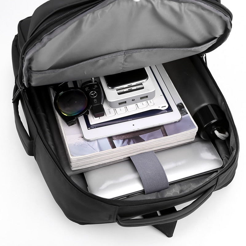 USB Charging Multifunctional Nylon Business Backpack in solid black, showcasing its sleek design and multiple pockets.