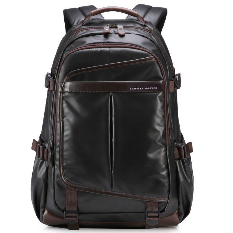 A stylish waterproof business leisure travel backpack for men, made of durable Oxford cloth, featuring adjustable padded straps and multiple compartments.