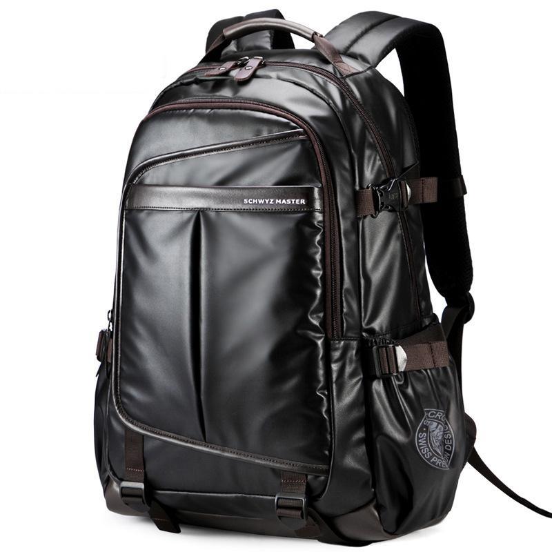 A stylish waterproof business leisure travel backpack for men, made of durable Oxford cloth, featuring adjustable padded straps and multiple compartments.