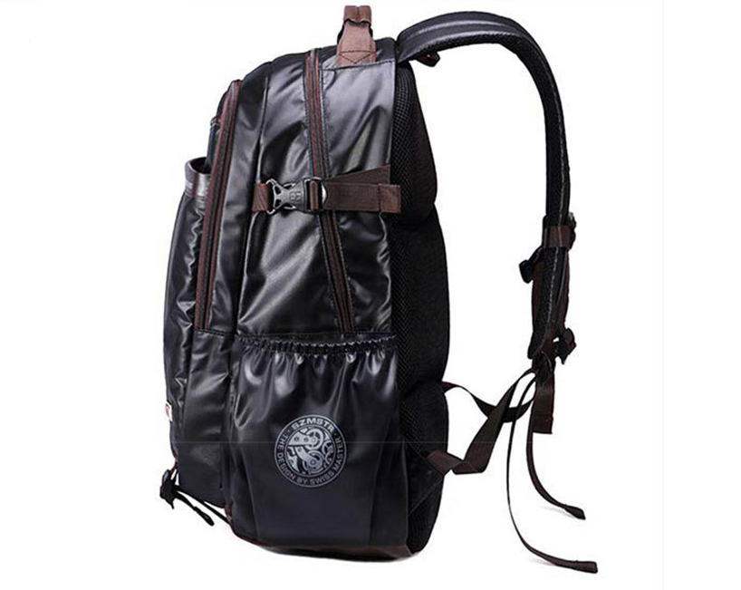 A stylish waterproof business leisure travel backpack for men, made of durable Oxford cloth, featuring adjustable padded straps and multiple compartments.