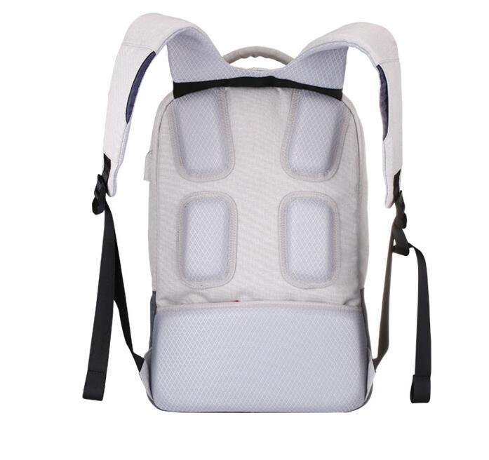 Waterproof casual backpack in beige with dark gray, featuring multiple pockets and a vintage design, ideal for young men and women.