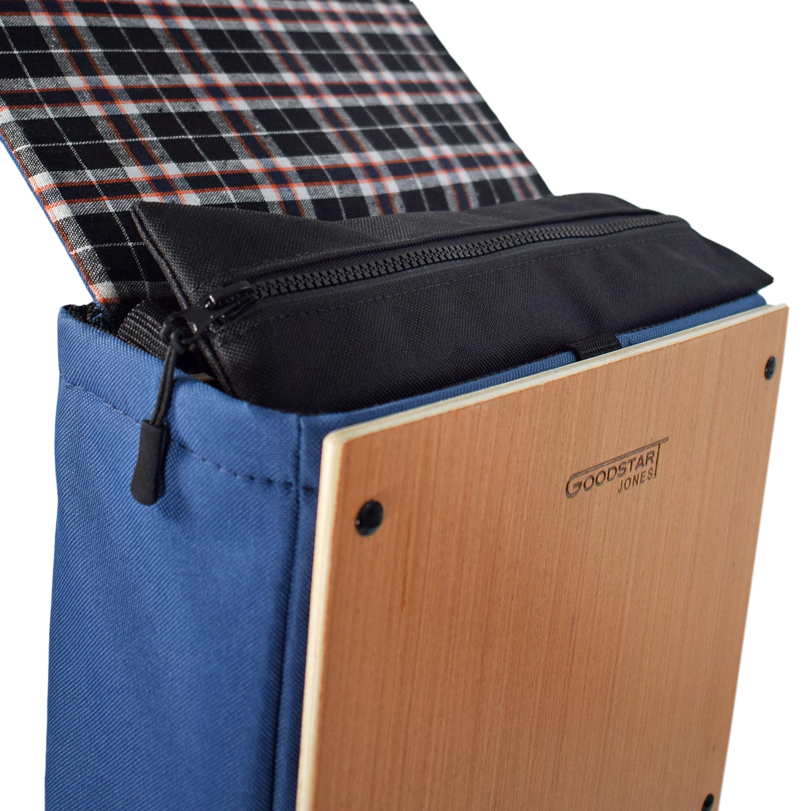 Woodsack Slim Backpack in Navy Blue, featuring a sleek design and practical storage for essentials.