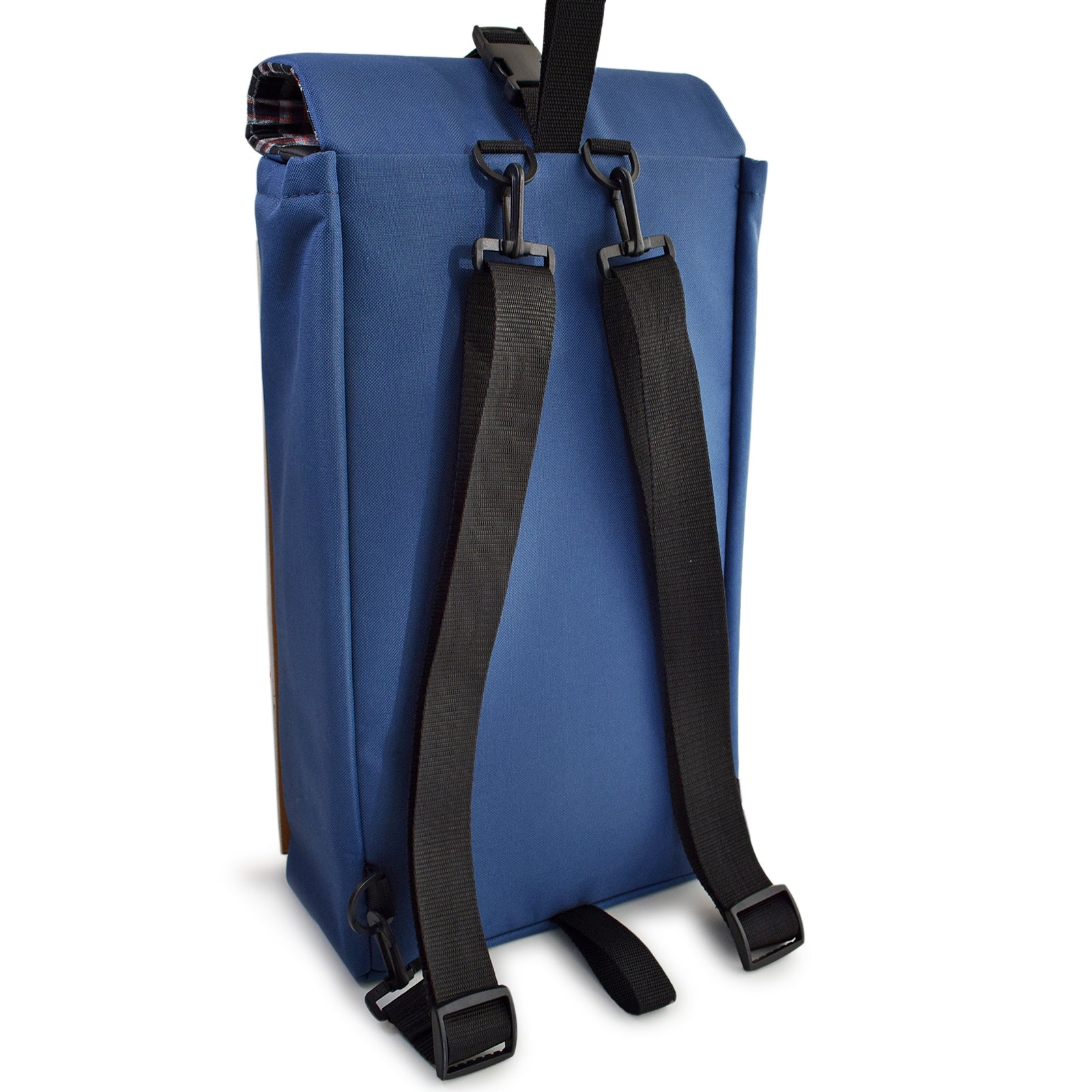 Woodsack Slim Backpack in Navy Blue, featuring a sleek design and practical storage for essentials.