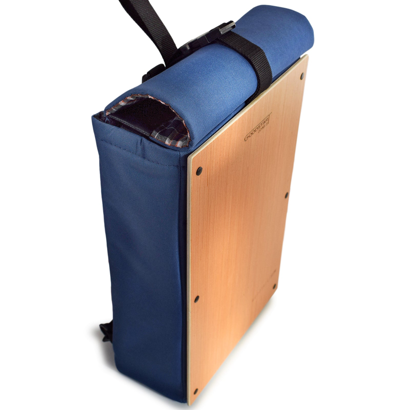 Woodsack Slim Backpack in Navy Blue, featuring a sleek design and practical storage for essentials.