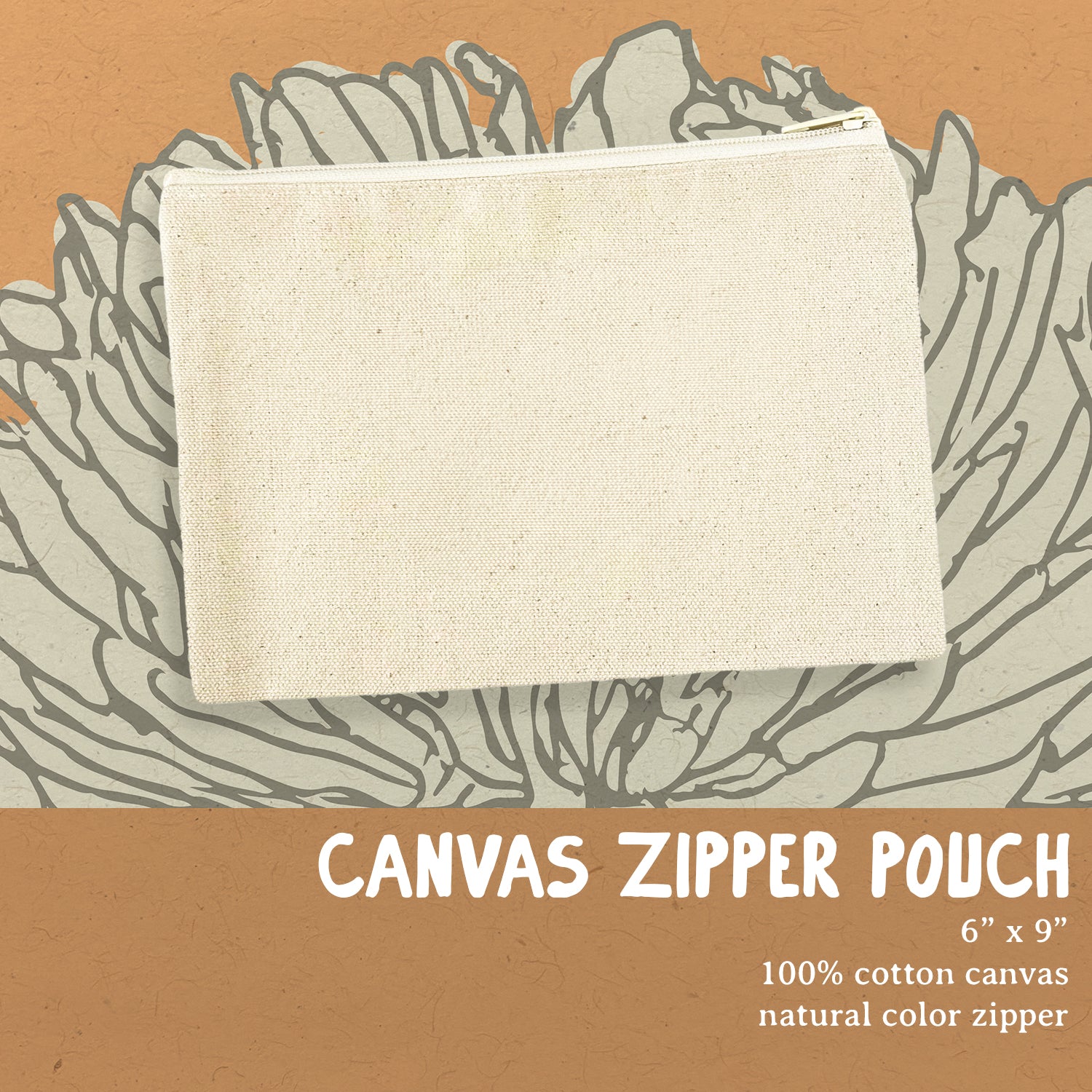 Oh What Fun canvas zipper pouch in natural color with a zipper, showcasing its cute and durable design.
