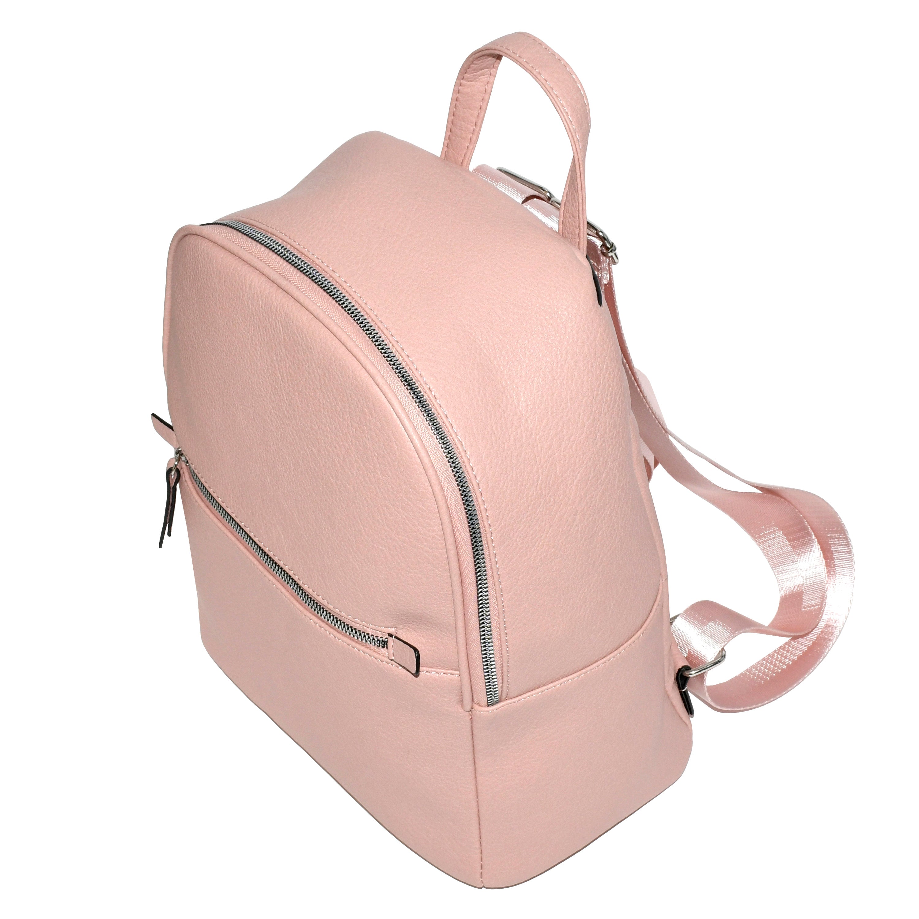 Stylish Nicci backpack made of soft pebble PU with a front zipper pocket and adjustable straps, perfect for daily use.