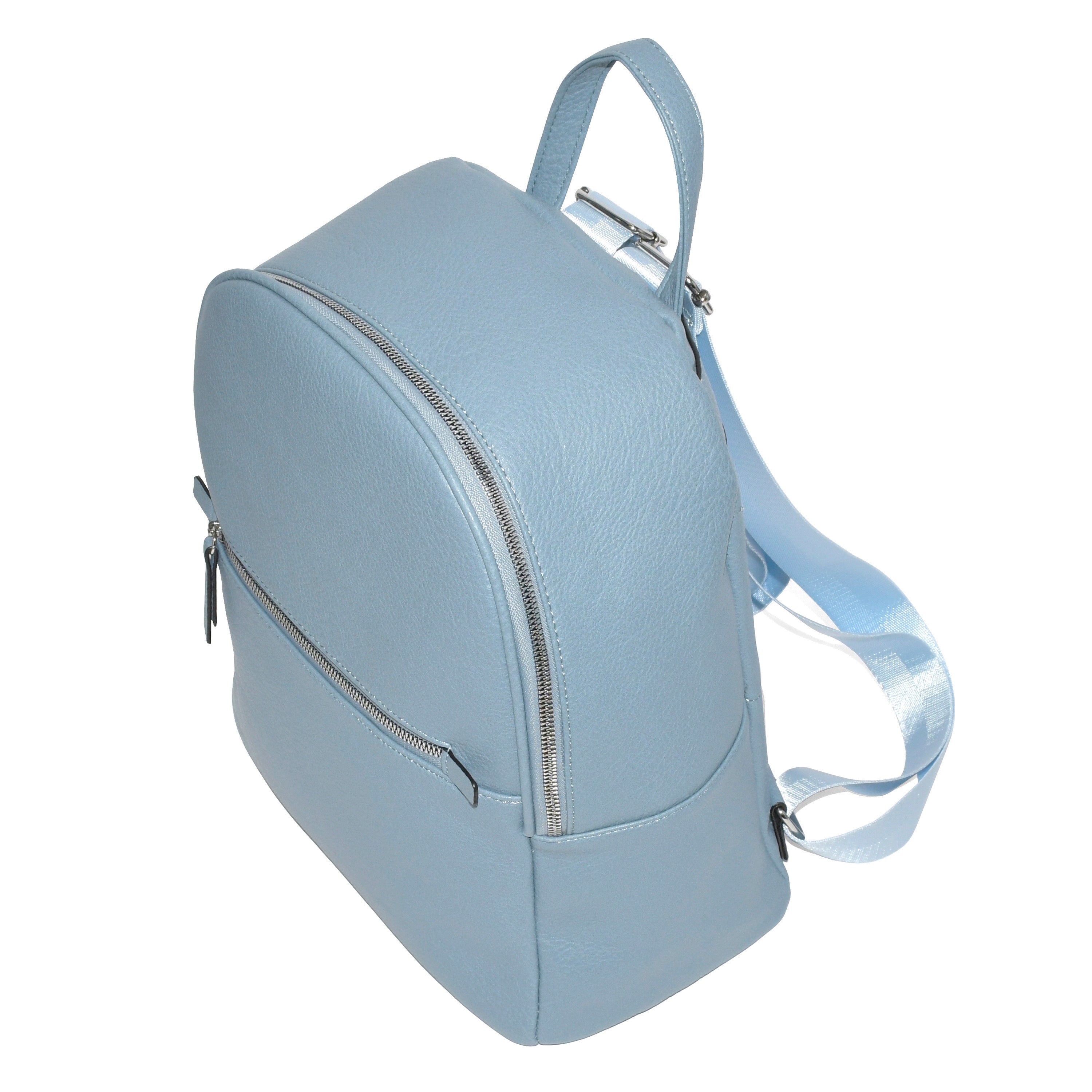 Stylish Nicci backpack made of soft pebble PU with a front zipper pocket and adjustable straps, perfect for daily use.