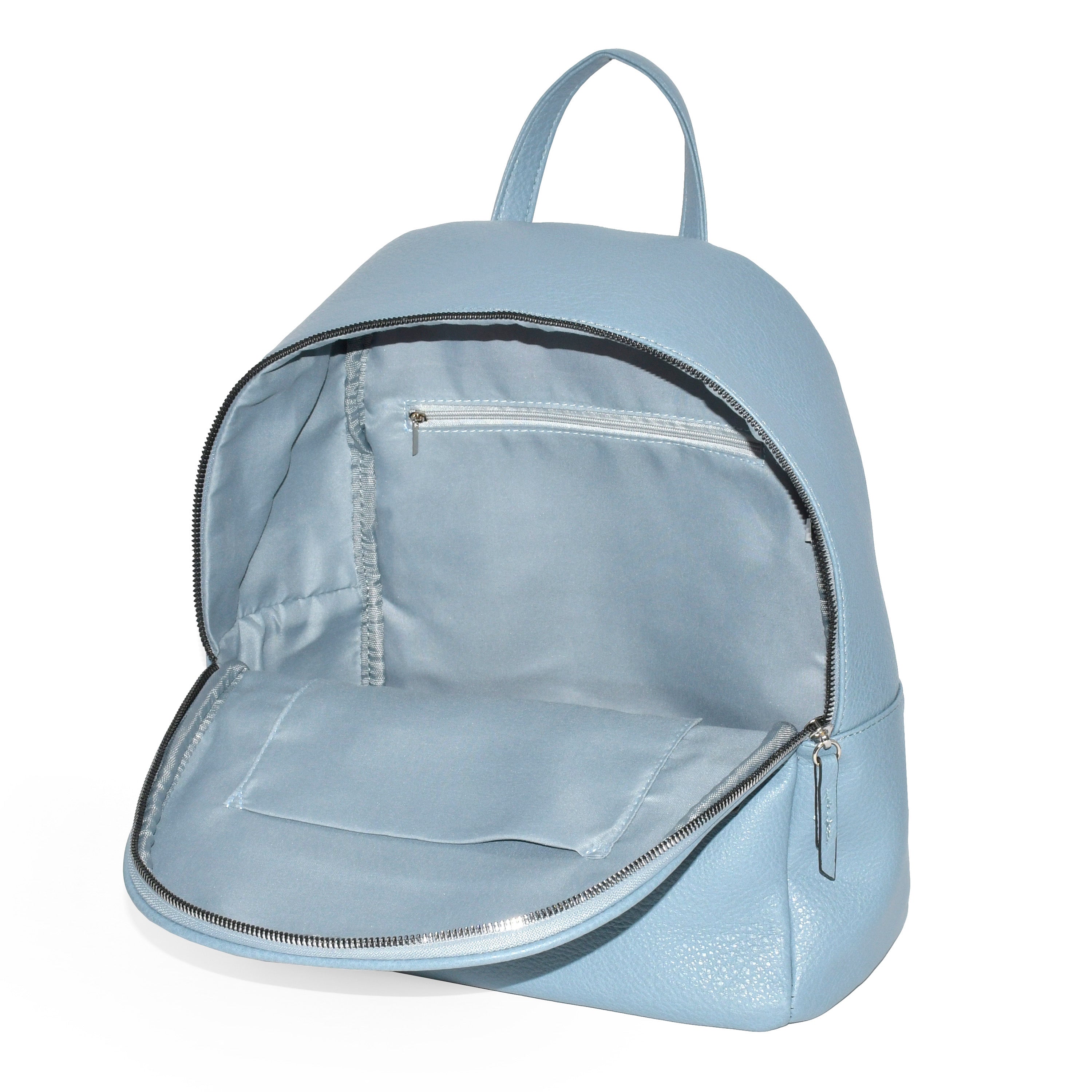 Stylish Nicci backpack made of soft pebble PU with a front zipper pocket and adjustable straps, perfect for daily use.