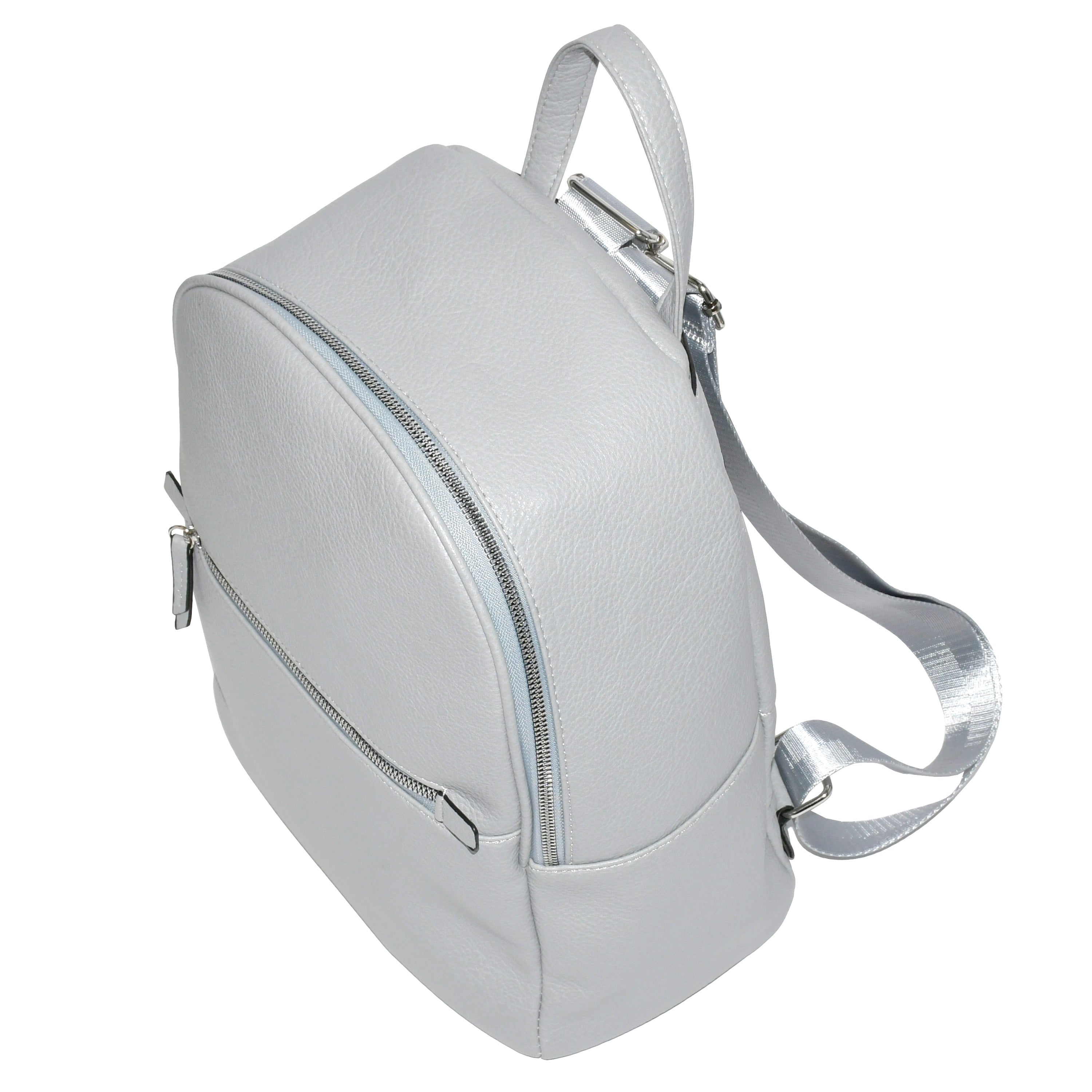 Stylish Nicci backpack made of soft pebble PU with a front zipper pocket and adjustable straps, perfect for daily use.