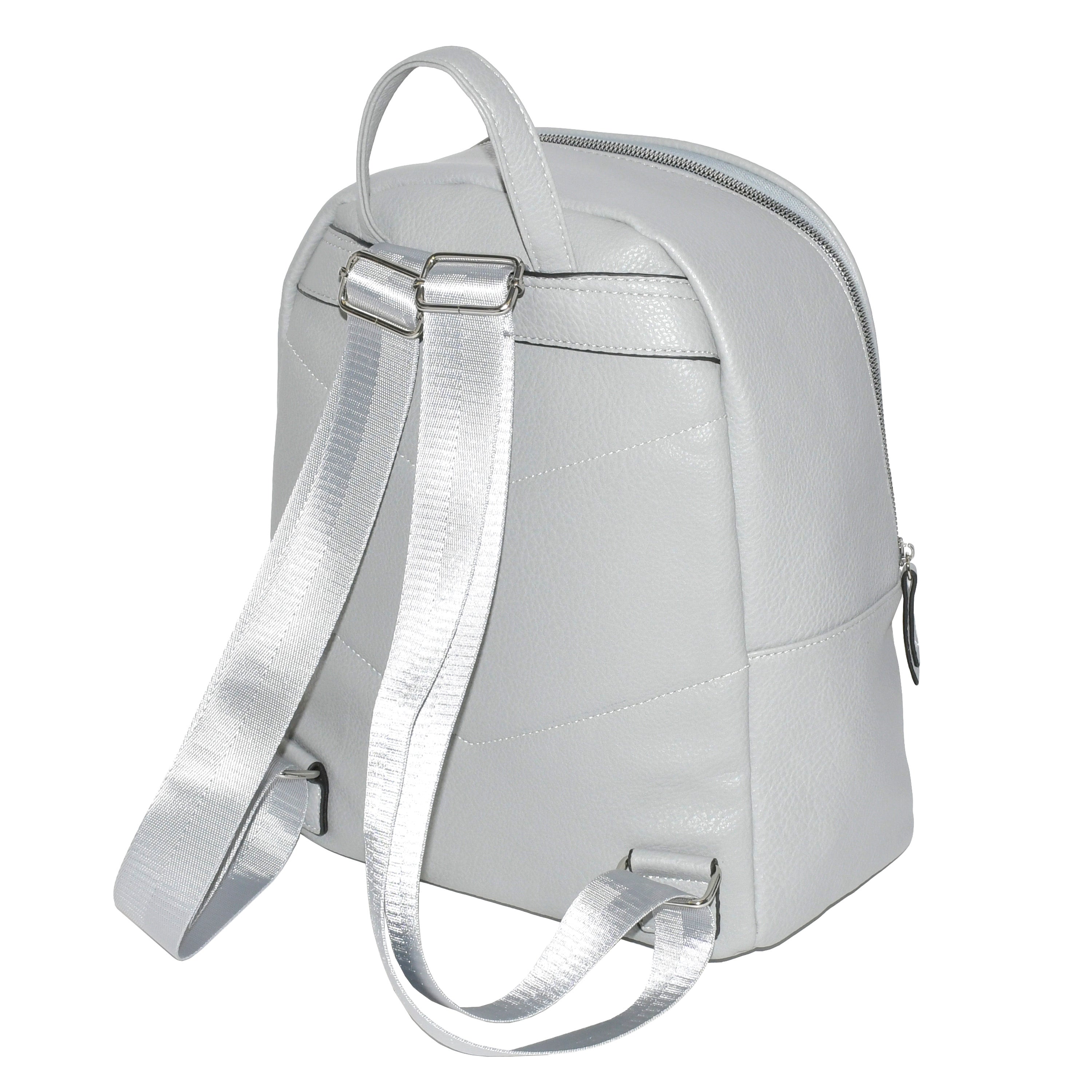 Stylish Nicci backpack made of soft pebble PU with a front zipper pocket and adjustable straps, perfect for daily use.
