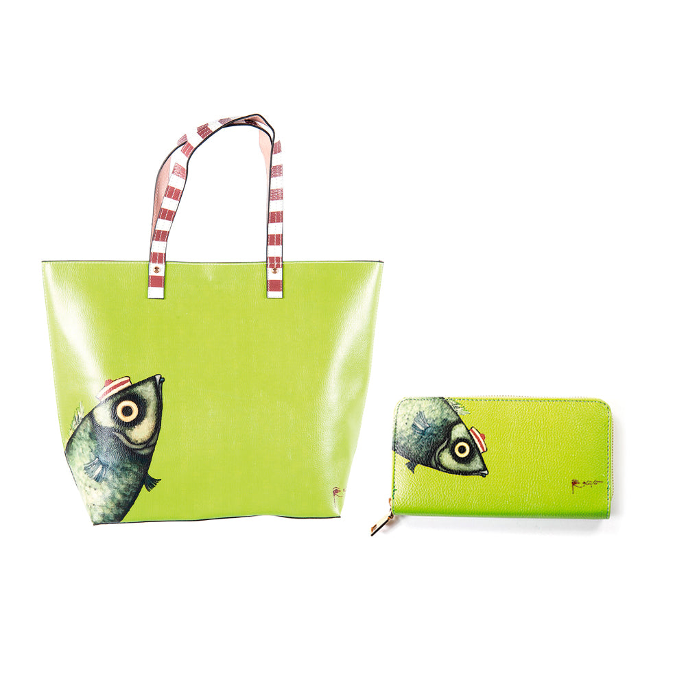 Biggdesign Pistachio Umhängtasche und Brieftasche Set aus hochwertigem Kunstleder in stilvollem Design, ideal für Frauen.