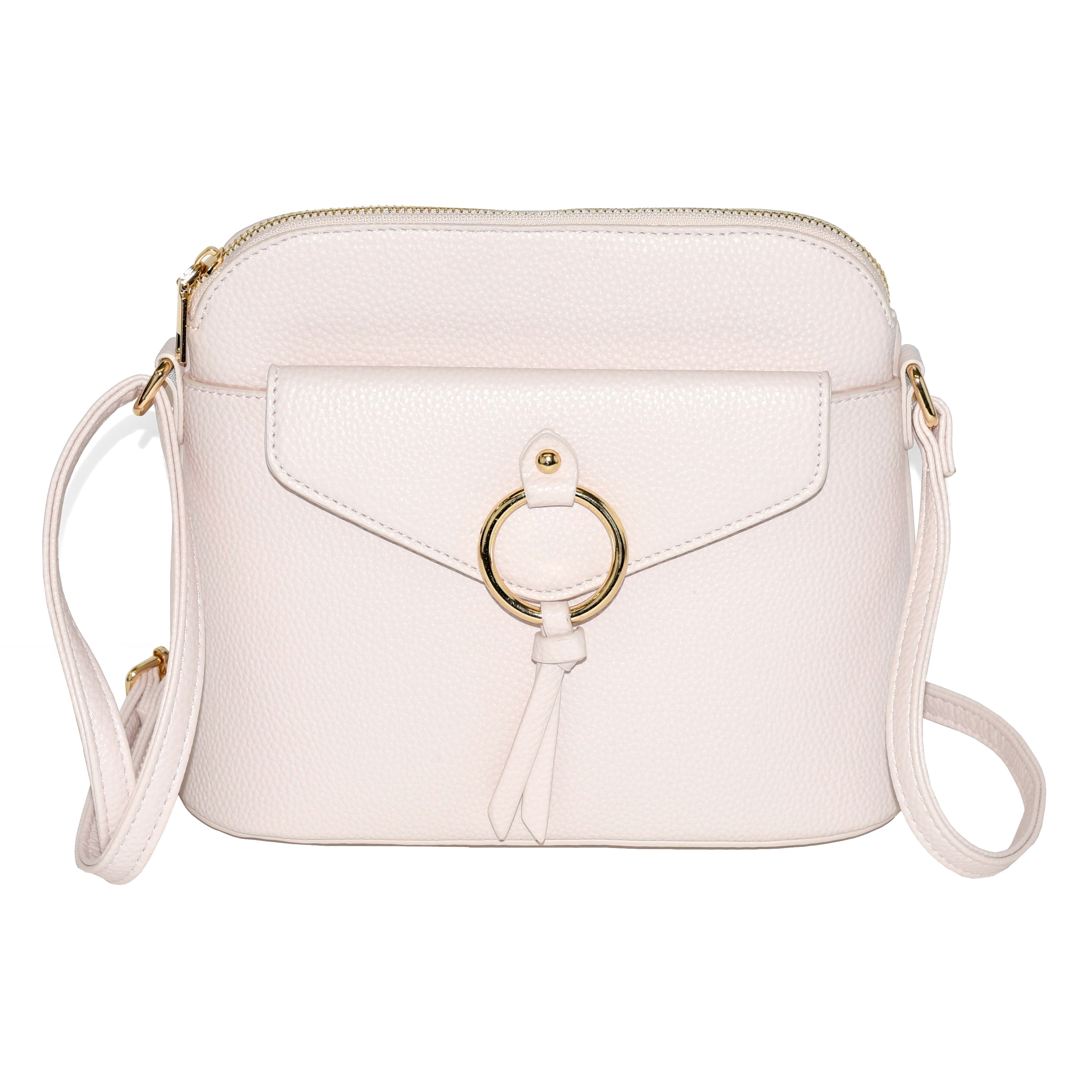 NICCI Crossbody Bag with Metal Ring featuring gold tone hardware and adjustable strap.