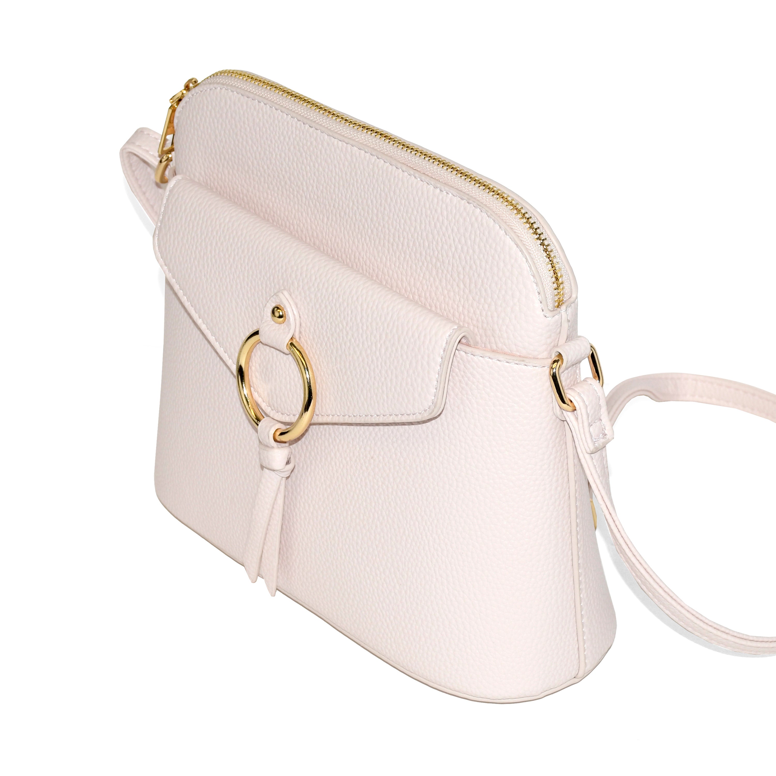 NICCI Crossbody Bag with Metal Ring featuring gold tone hardware and adjustable strap.