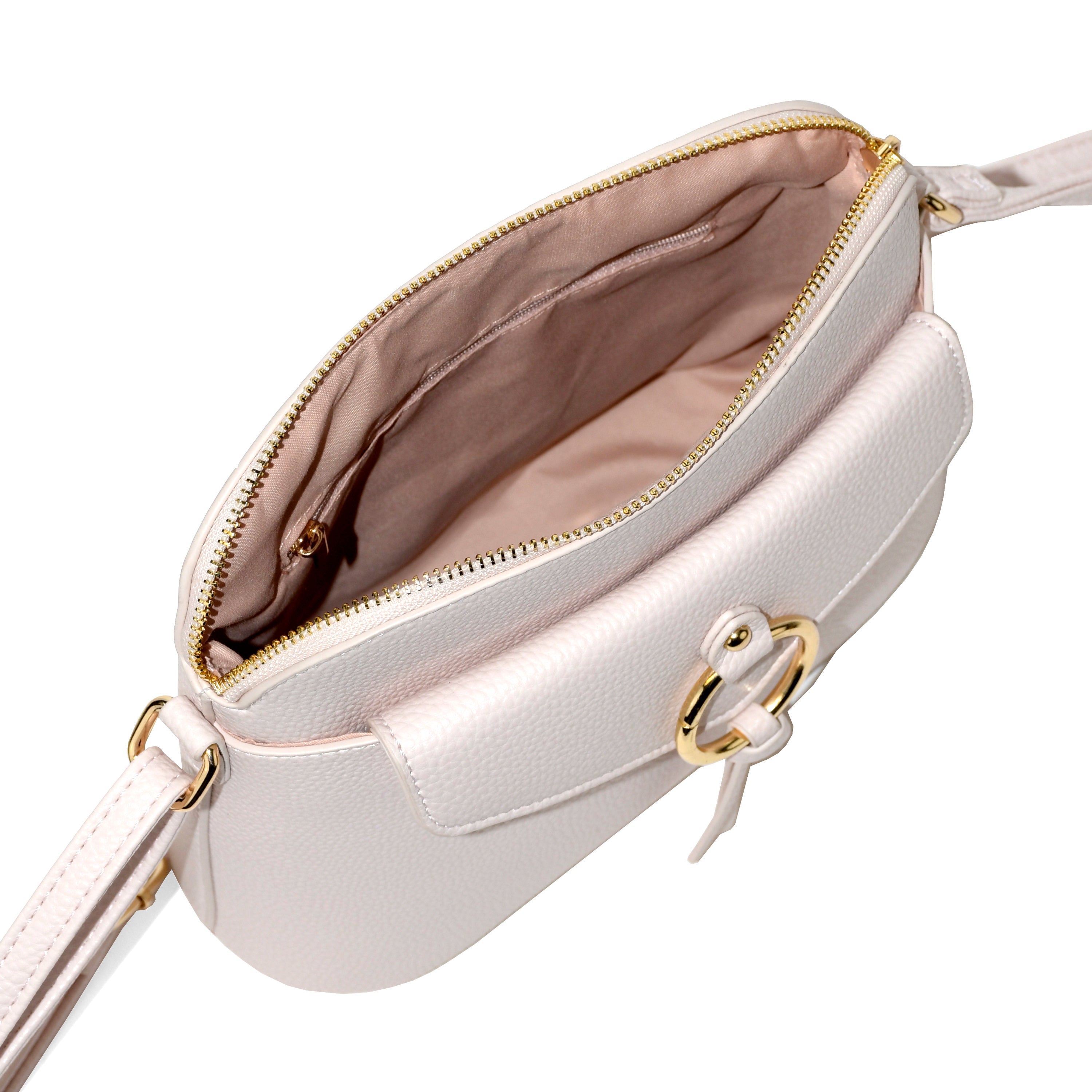 NICCI Crossbody Bag with Metal Ring featuring gold tone hardware and adjustable strap.