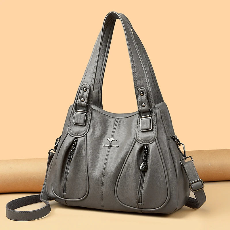 Elegant Leather Handbag showcasing high-quality leather, spacious interior, and classic design, perfect for fashion-forward women.