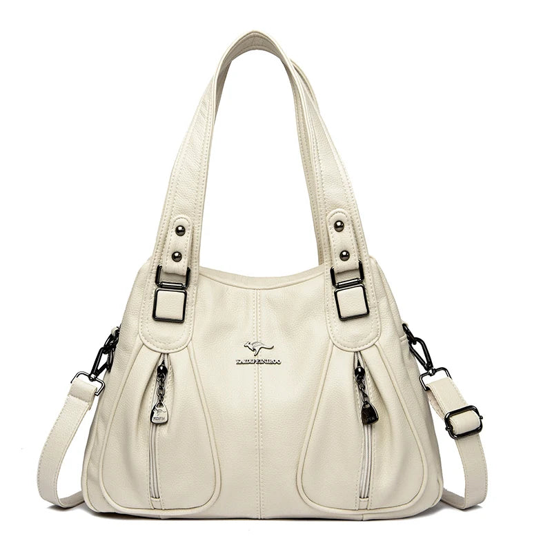 Elegant Leather Handbag showcasing high-quality leather, spacious interior, and classic design, perfect for fashion-forward women.