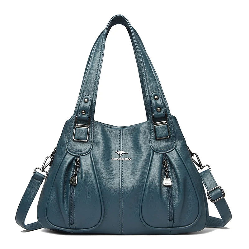 Elegant Leather Handbag showcasing high-quality leather, spacious interior, and classic design, perfect for fashion-forward women.