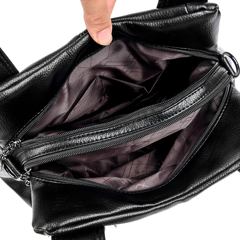 Elegant Leather Handbag showcasing high-quality leather, spacious interior, and classic design, perfect for fashion-forward women.