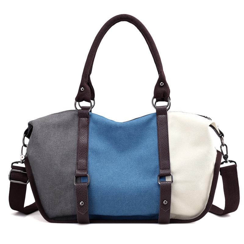 Fashion Canvas Contrast Color Shoulder Bag for Women, featuring a stylish design with contrasting colors and durable canvas material.