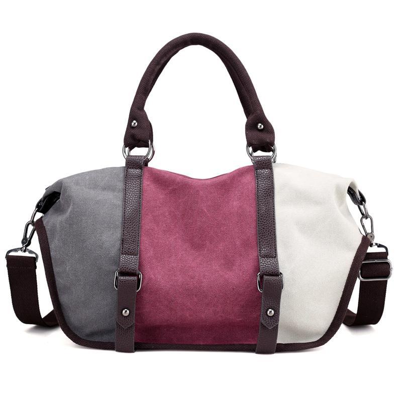 Fashion Canvas Contrast Color Shoulder Bag for Women, featuring a stylish design with contrasting colors and durable canvas material.